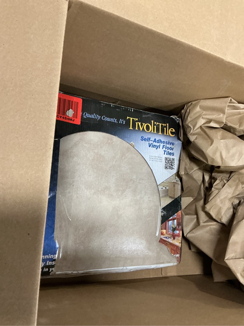 Condition photo showing Good Condition for Tivoli Self Adhesive Vinyl Floor Tiles, 45 Tiles - 12" x 12", Carrera Marble - Peel & Stick, DIY Flooring for Kitchen, Dining Room, Bedrooms, Basements & Bathrooms by Achim Home Decor