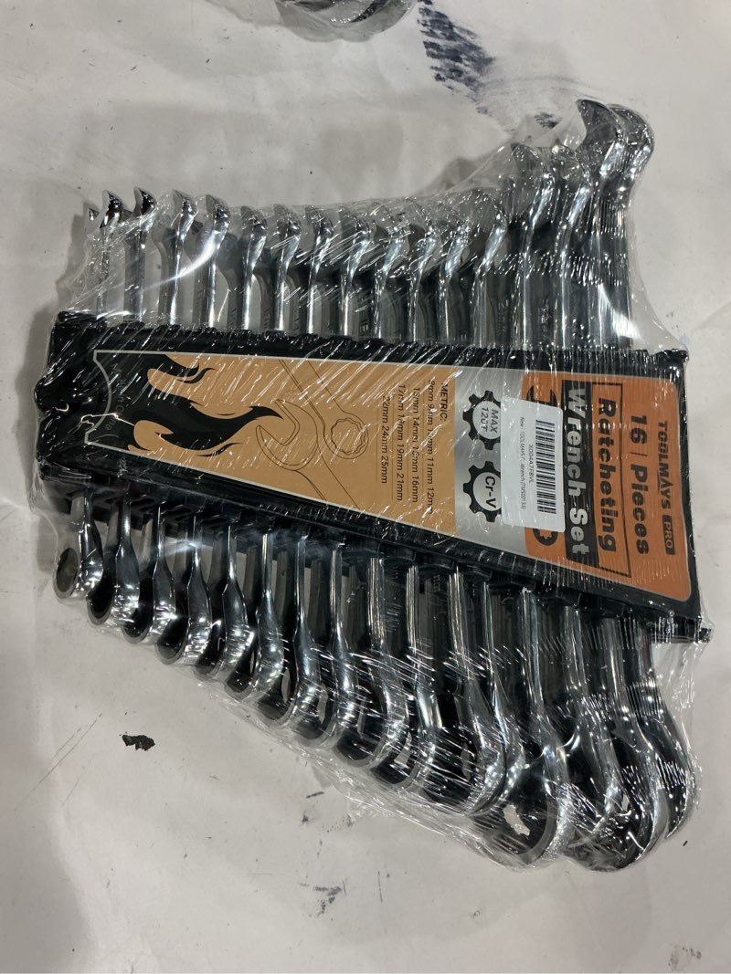Condition photo showing New/Like New for 16-Piece Ratcheting Wrench Set, Combination Wrench Set, with Organizer, MM/Metric Max 120-tooth Chromium Vanadium Combination Wrench