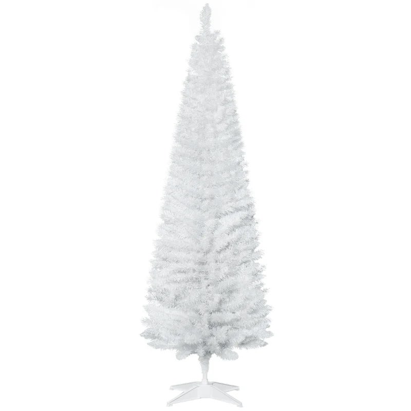 HOMCOM 6' Artificial Pencil Christmas Tree, Slim Xmas Tree with Realistic Branch Tips and Plastic Stand, White