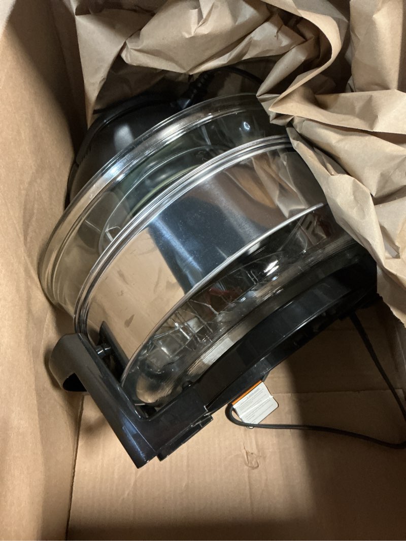Condition photo showing As Is for Nutrichef 18 Quart Convection Countertop Air Fryer - See through Glass for Best Cooking Results - Air Fryer, Roaster, Bake, Grill, Steam & Roast - Includes Glass Bowl, Broil Rack & Toasting Rack
