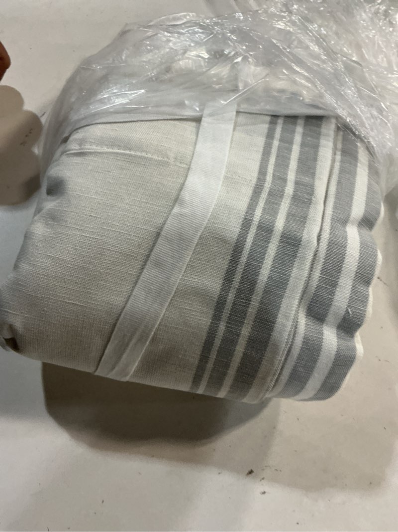 Condition photo showing Good Condition for coastal stripe linen cotton true blackout curtain, 48x96, ivory/light blue