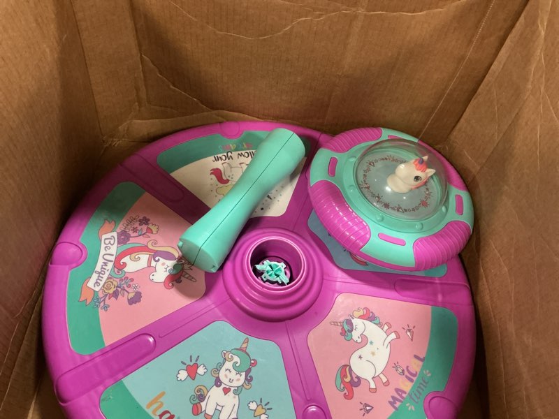 Condition photo showing As Is for Unicorn Sit and Spin Toy for Toddlers Girls Ages 1-3 2-4, Birthday Gift for 2 3 4 Years Old Girl, 360° Spin Seat Kids Indoor Interactive Sensory Toy with LED & Music