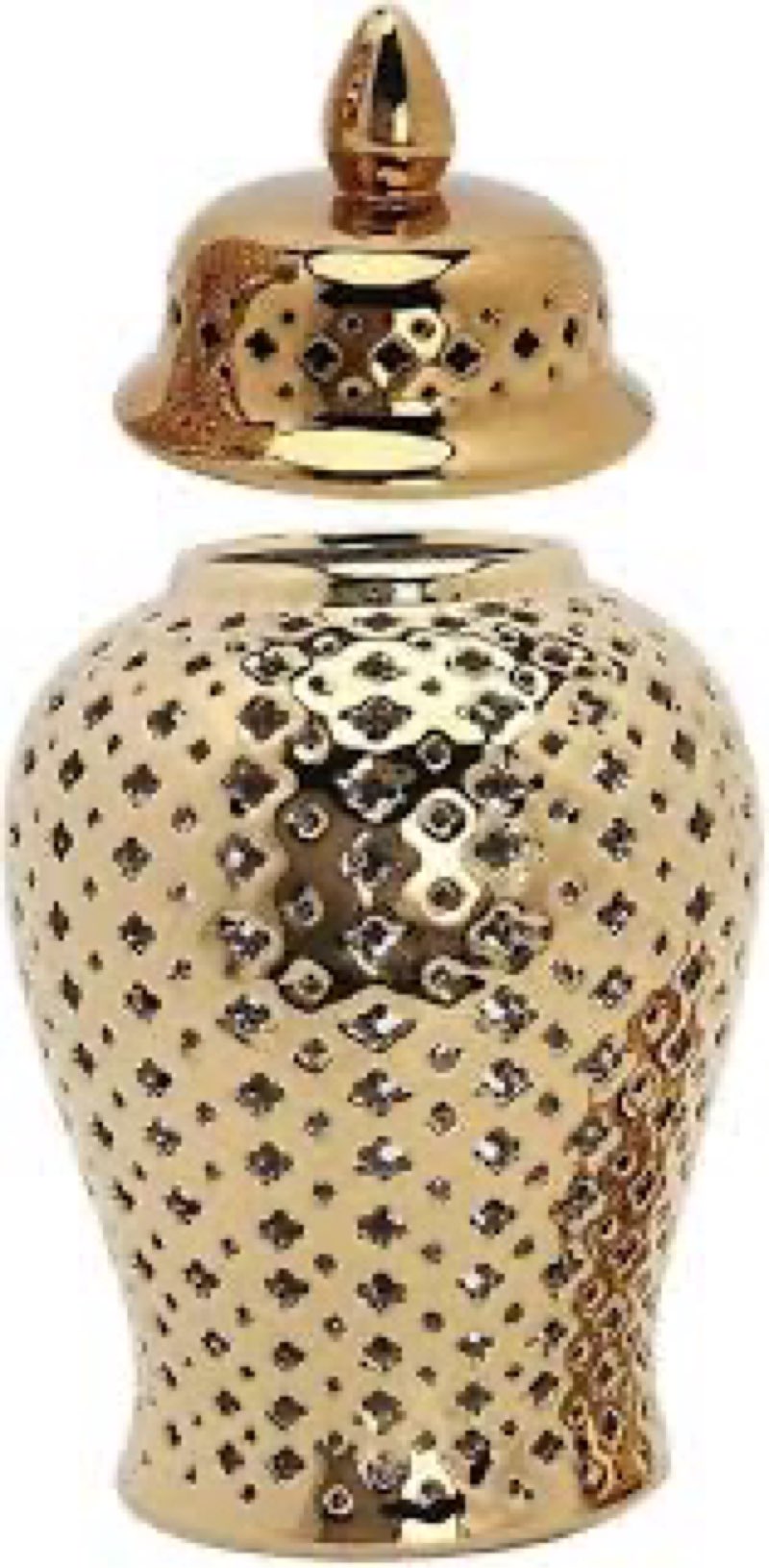 Gold Pierced Ginger Jar Vase with Lid - 15.7" Tall Decorative Ceramic Jar for Home Decor, Centerpiec