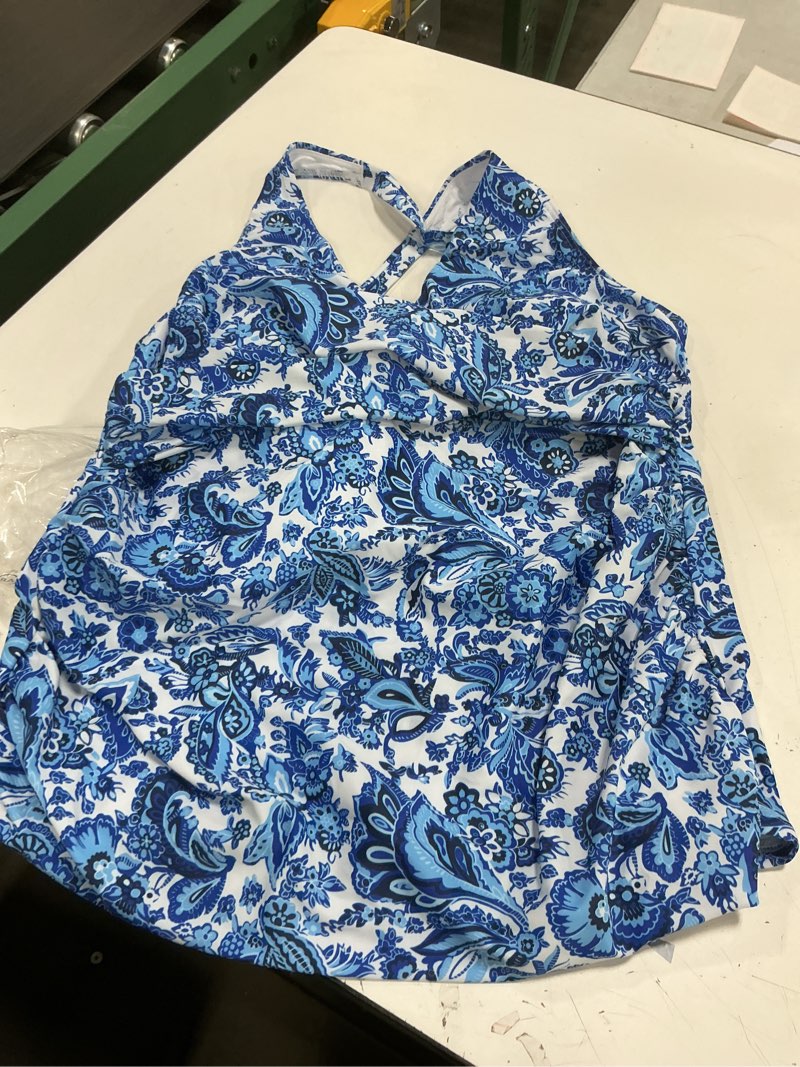 Condition photo showing Good Condition for Hilor Women's Underwire Tankini Top Tummy Control Bathing Suits Sexy V Neck Crossover Swim Top Only 18 Blue Paisley