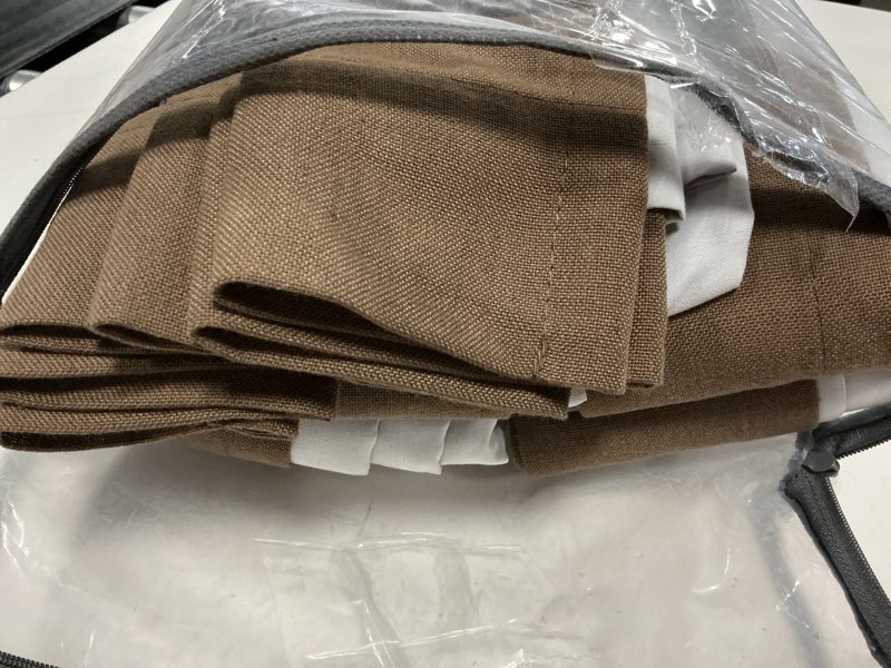 Condition photo showing Good Condition for dutch cocoa pleated linen 100% blackout curtains 90 inches long for bedroom | pinch pleat rings hooks back tab, black out thermal insulated room darkening, dark brown curtains with liner, for living room