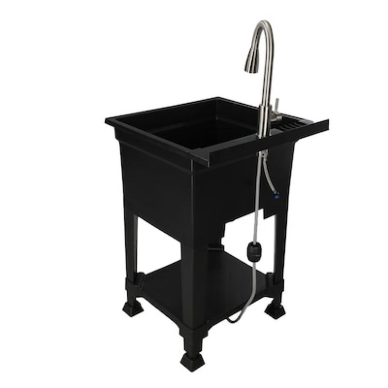 Project Source 24-in x 24-in 1 -Basin Black Freestanding Utility tub with Drain with Faucet