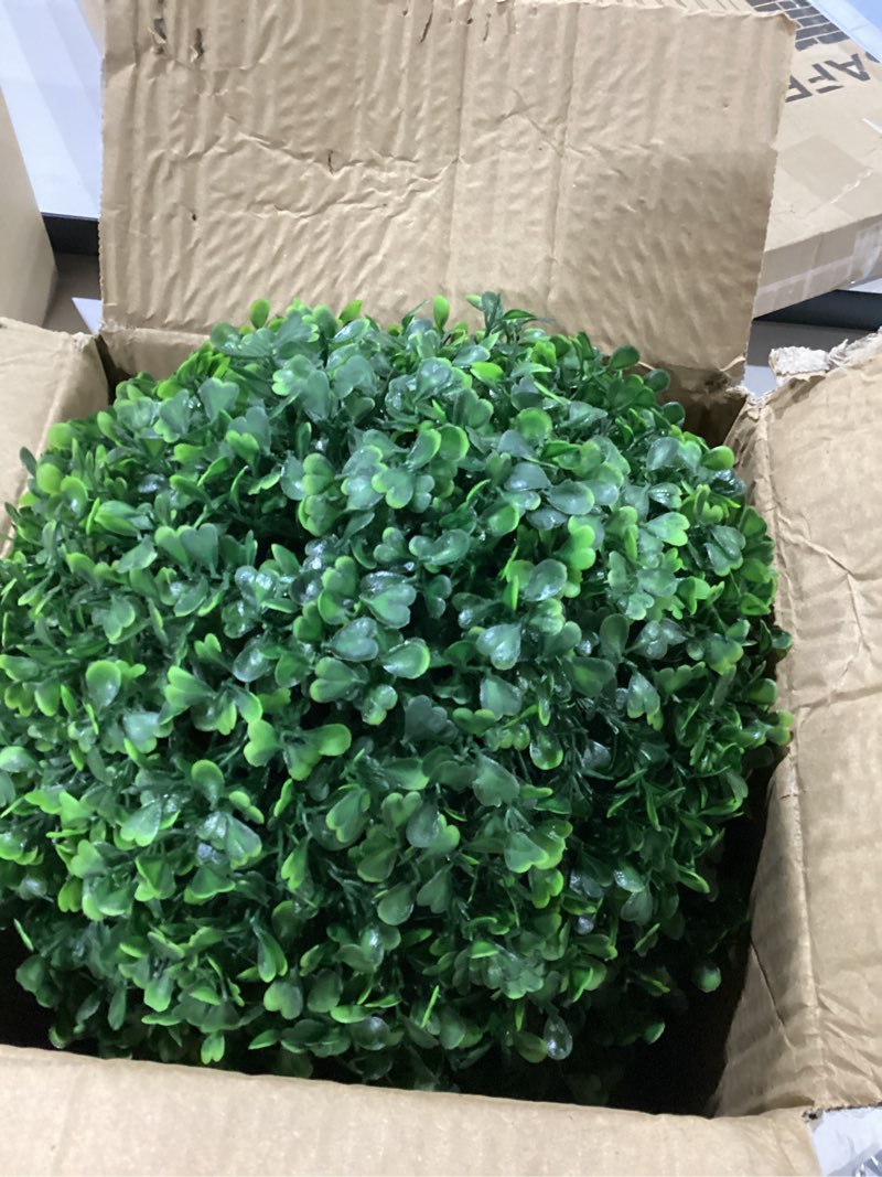 Condition photo showing New/Like New for sunnyglade 2 pcs 7 inch 4 layers artificial plant topiary ball faux boxwood decorative balls for backyard, balcony,garden, wedding and home décor (7 inch)
