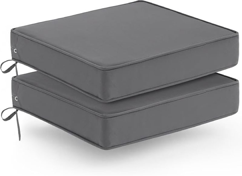 Outdoor Chair Cushions Set of 2, Waterproof Patio Chair Cushions, Patio Furniture Cushions with Ties, 22 x 22 x 3 inch, Dark Grey