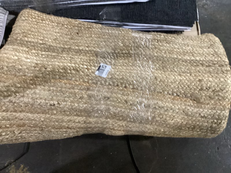 Condition photo showing As Is for 100% jute area rug approx 4 feet - braided design hand woven natural carpet - home decor for living room hallways - round natural fibers 4' (round) natural