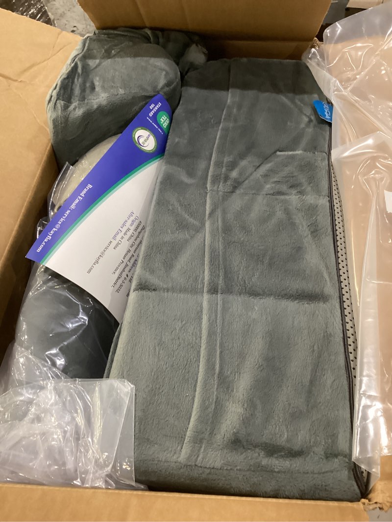 Condition photo showing As Is for kayfia reading pillow, gel memory foam back rest pillow, 19", gray | 3 storage pockets, dual-use back leg support pillow, detachable armrests, ideal for reading, gaming, working on bed & couch