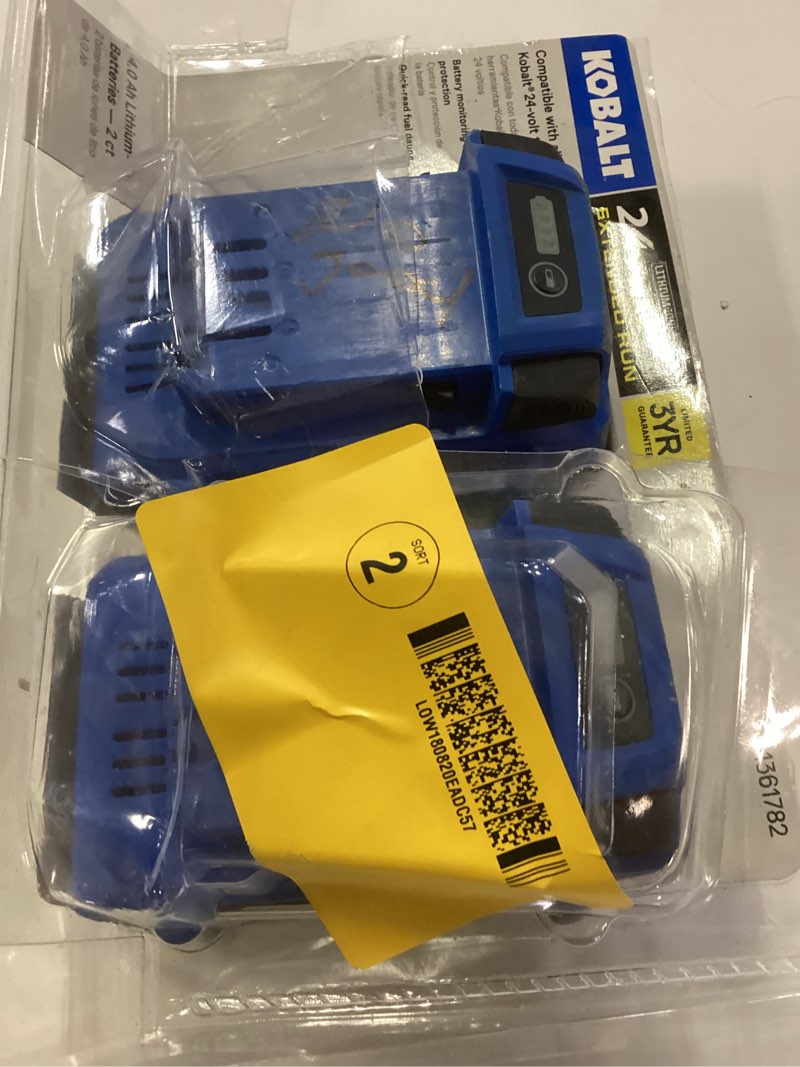 Condition photo showing As Is for fvlfil kobalt 24-volt max 2-pack 4 amp-hour; 4 amp-hour lithium power tool battery