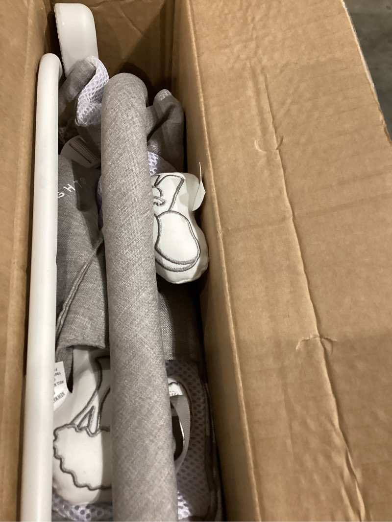 Condition photo showing As Is for baby delight highland baby bouncer | infant | 0 – 6 months | 3-position recline | pebble grey