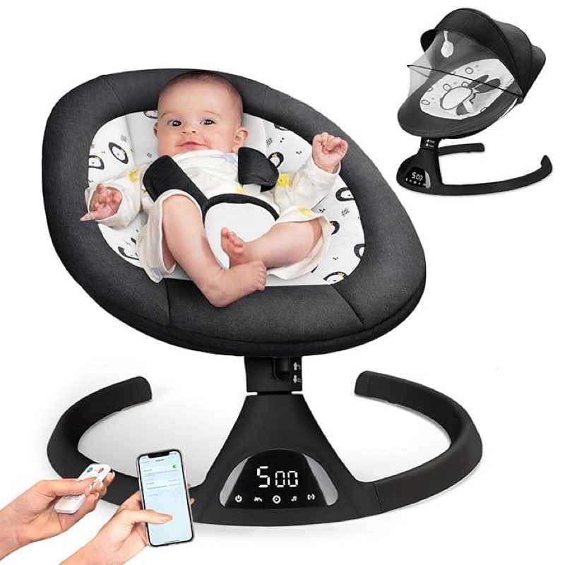 Baby Swing for Infants to Toddler Electric Newborn Swing with 5-Speed 3-Seat Positions 5-Point Carabiner,with Bluetooth Music 10-Preset Melodies, Indoor and Outdoor use