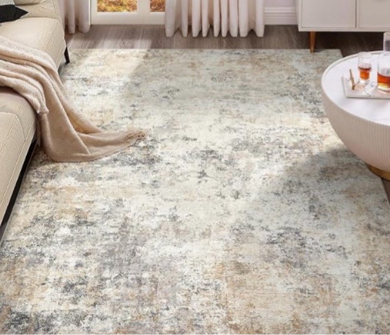 10x14 washable area rug - neutral modern abstract living room rugs, non-slip soft