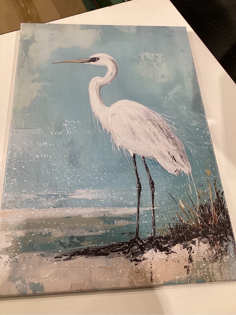 Condition photo showing New/Like New for White Heron Picture Wall Art Vintage Egret Oil Paintings Coastal White Bird Picture Prints Modern Animals Artwork for Home Office Decor(16 Lx24w), SIMILAR TO STOCK PHOTOS