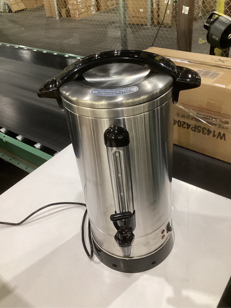 Condition photo showing Good Condition for (used, not tested)ostba 950w commercial coffee urn 50 cup / 8.3l 304 stainless steel percolator coffee pot, double-wall hot water dispenser electric coffee maker fast brewing for home, office, catering & small events 50 cups