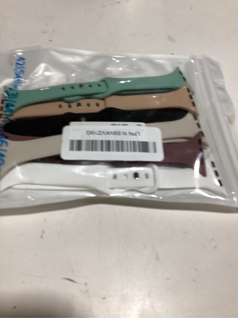 Condition photo showing Good Condition for 6 pack thin silicone compatible with apple watch bands women men | sport strap narrow wristband for iwatch 38mm 40mm 41mm 42mm 44mm 45mm 46mm 49mm series 11 10 9 8 se 7 6 5 4 ultra 3 2 1 black/starlight/smoke violet/milk tea/white/succulent 44mm/45mm/46mm/49mm