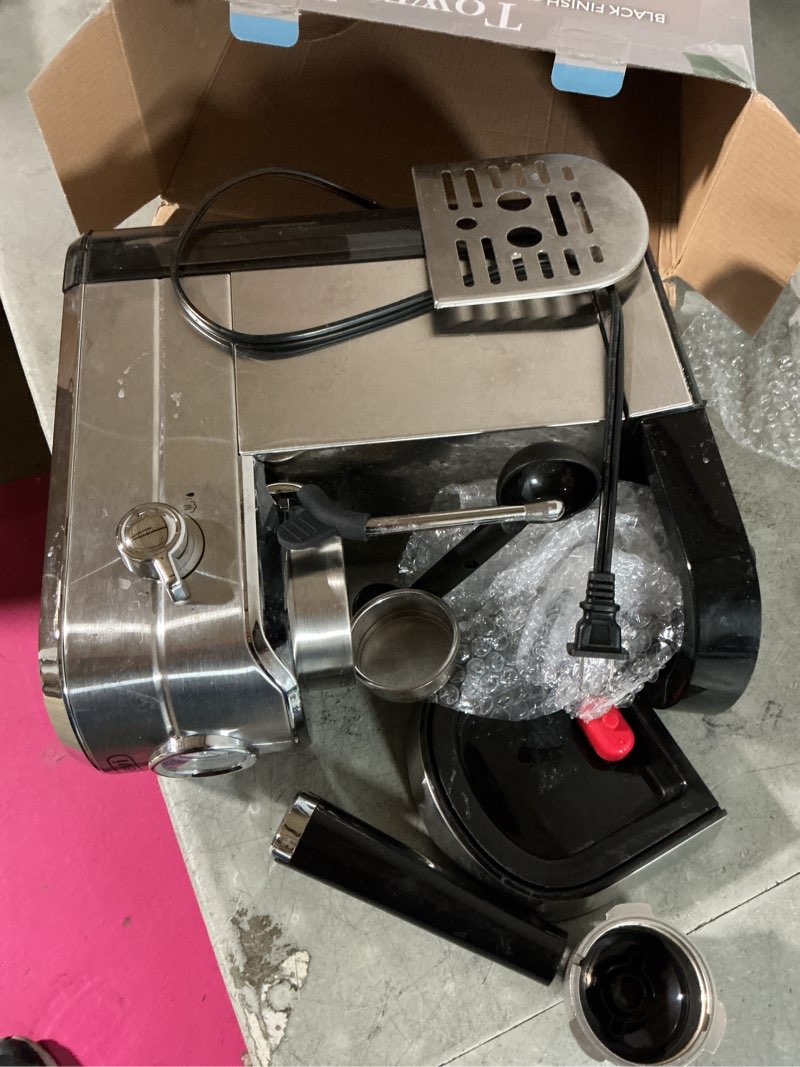 Condition photo showing As Is for compact espresso coffee machine with milk frother ecmg0