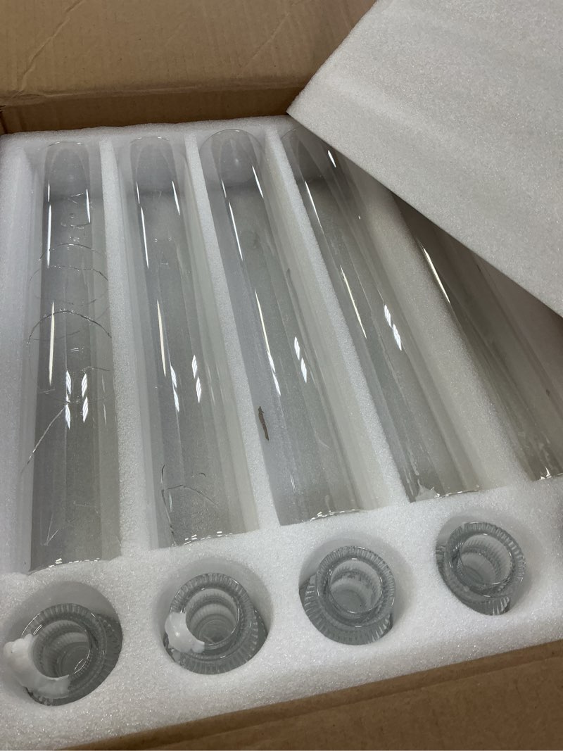 Condition photo showing As Is for 10 pack 14" tall hurricane glass candle holders for taper candles, clear cylinder candle holders bulk for wedding, church, event & outdoor table centerpieces, fits led candles, windproof glass decor
