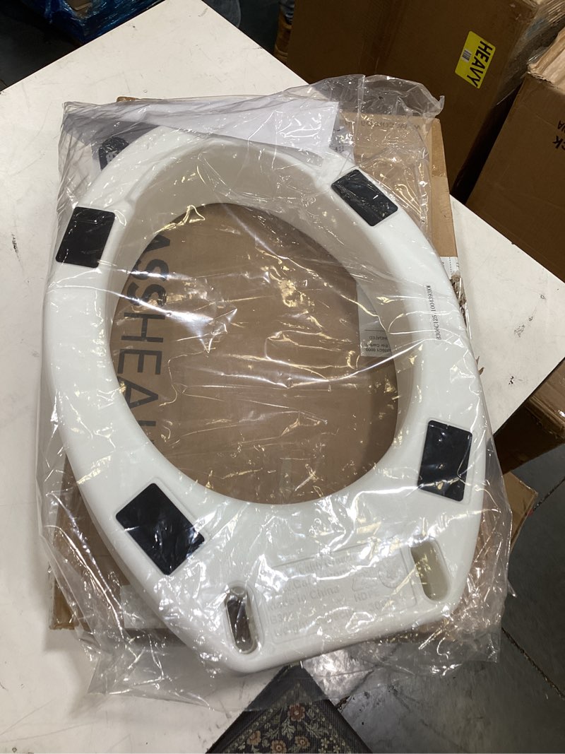 Condition photo showing As Is for carex toilet seat riser  elongated raised toilet seat adds 3.5 inches to toilet height  for assistance bending or sitting  300 pound weight capacity toilet riser