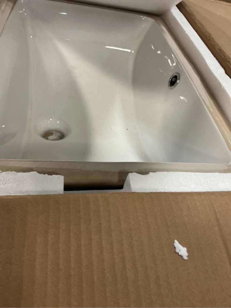 Condition photo showing As Is for undermount bathroom sink rectangular - fuyuoer 20 x14 inch ceramic under counter bathroom vanity sink white modern bath sink with overflow white 20"x14"