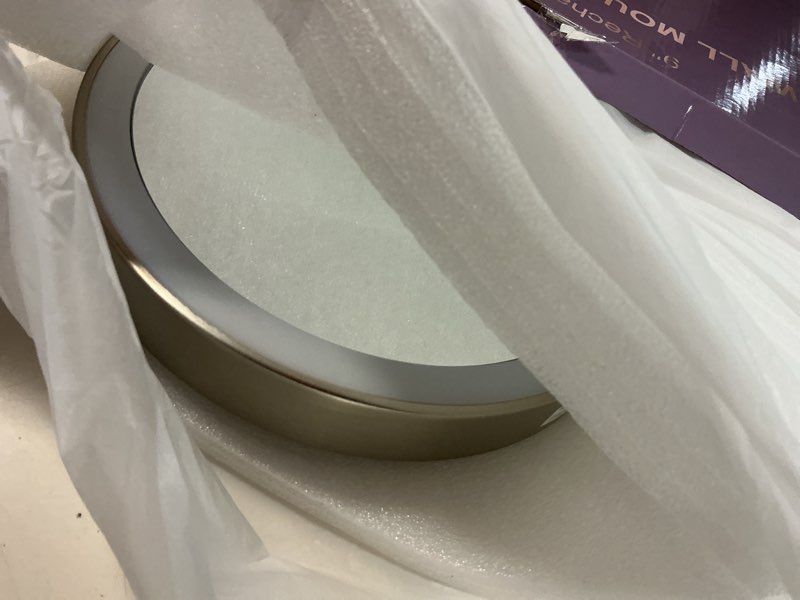 Condition photo showing Good Condition for rechargeable wall mounted lighted makeup vanity mirror 9 inch double sided 1x 5x magnifying bathroom mirror, 3 color lighting, touch screen dimming, extended arm 360 rotation light up mirror (silver)