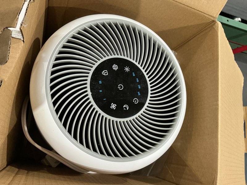 Condition photo showing As Is for levoit air purifier for home allergies pet hair in bedroom, covers up to 1073 ft² by 56w high torque motor, aham verifide, 3-in-1 filter with hepa sleep mode, remove dust smoke odor, core300-p, white
