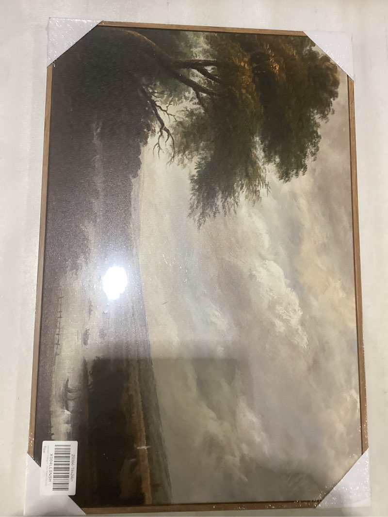 Condition photo showing New/Like New for SHENIFY Vintage Landscape Framed Wall Art Sea Coastal Wildflower Field Scenery Farmhouse Decor Retro Painting for Living Room Bedroom Ready to Hang Wall Artwork - 16x24in Natural Framed Brown 24"L x 16"W Coastal Wildflower Field