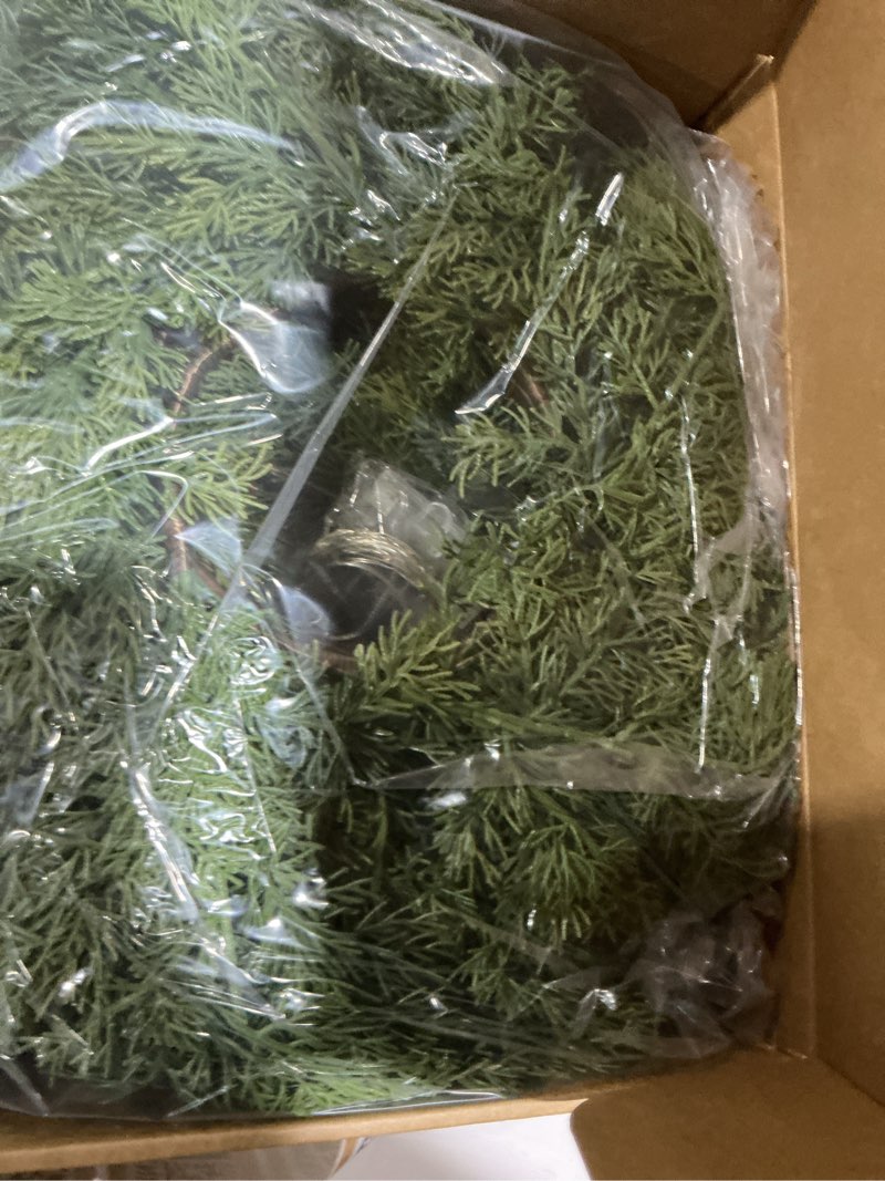 Condition photo showing Good Condition for MISSPIN Christmas Garland with Lights, Real Touch Winter Pine Garland, Green Artificial Greenery Garland for Table, Mantle, Wall, Indoor, Outdoor Christmas Decorations Green and Yellow Cypress with Light 9FT