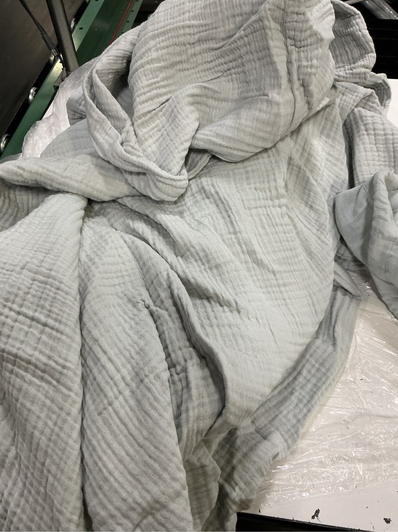 Condition photo showing As Is for (incomplete missing one pillowcase)quince, organic airy gauze duvet cover set of 3 ,color dried sageo