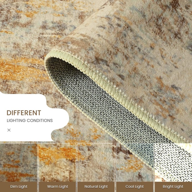 Ompaa Living Room Rug 8x10 Beige Area Rugs Machine Washable Abstract Boho Large Carpet Non-Slip Non-