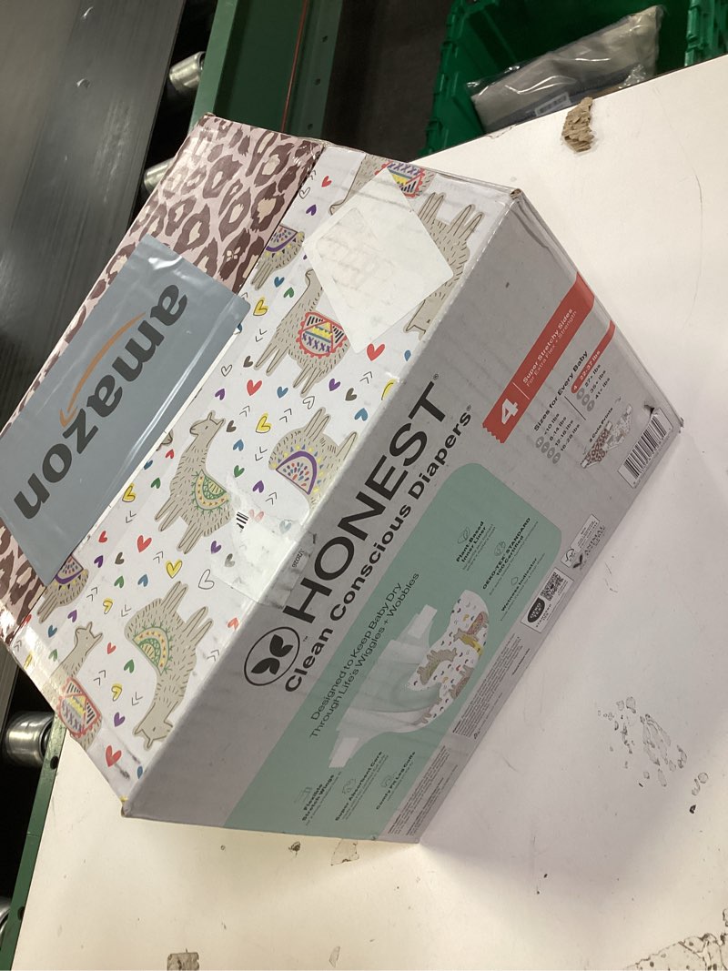 Condition photo showing New/Like New for The Honest Company Clean Conscious Diapers for Delicate Skin | Up to 100% Leakproof | Hypoallergenic, Fragrance Free | Girl Prints | Club Box, Size 4 (22-37 lbs), 54 Count (Prints May Vary) Size 4 (54 Count) Wild Thang + All the Alpacas