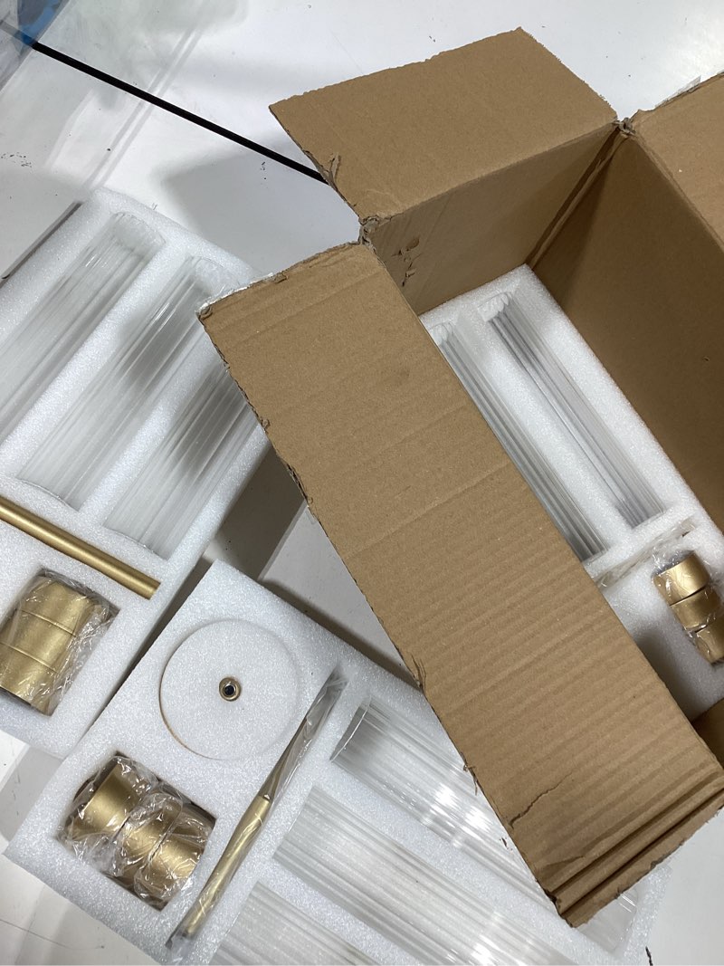 Condition photo showing Good Condition for gold candle holders set of 9, hurricane brass candlestick holders for taper candles, tall candle sticks holder for table decor, wedding, party & home decorations