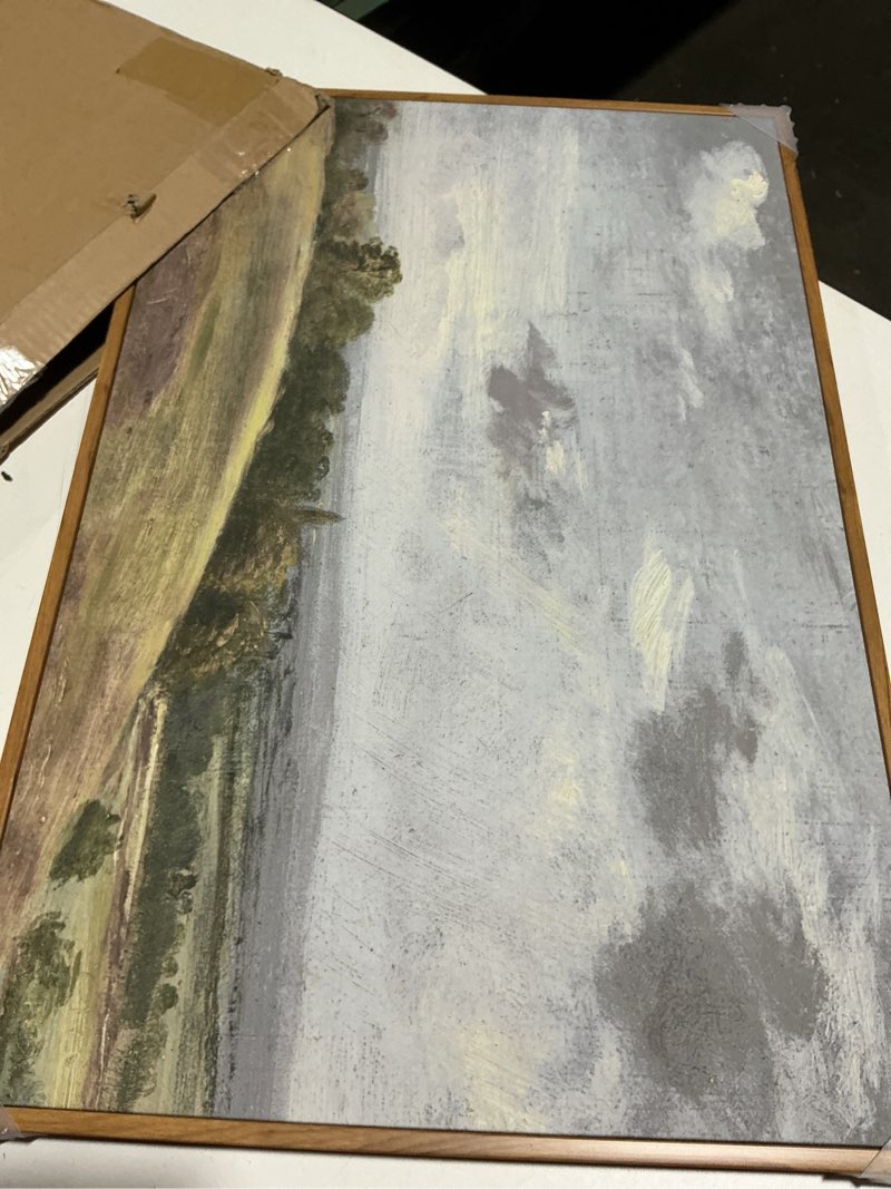 Condition photo showing Good Condition for insimsea framed canvas wall art vintage decor, large farmhouse nature scenery clouds valley grassland pictures prints, classical retro paintings home decor for living room bedroom office, 16"x24" landscape-lionel 24"l x 16"w