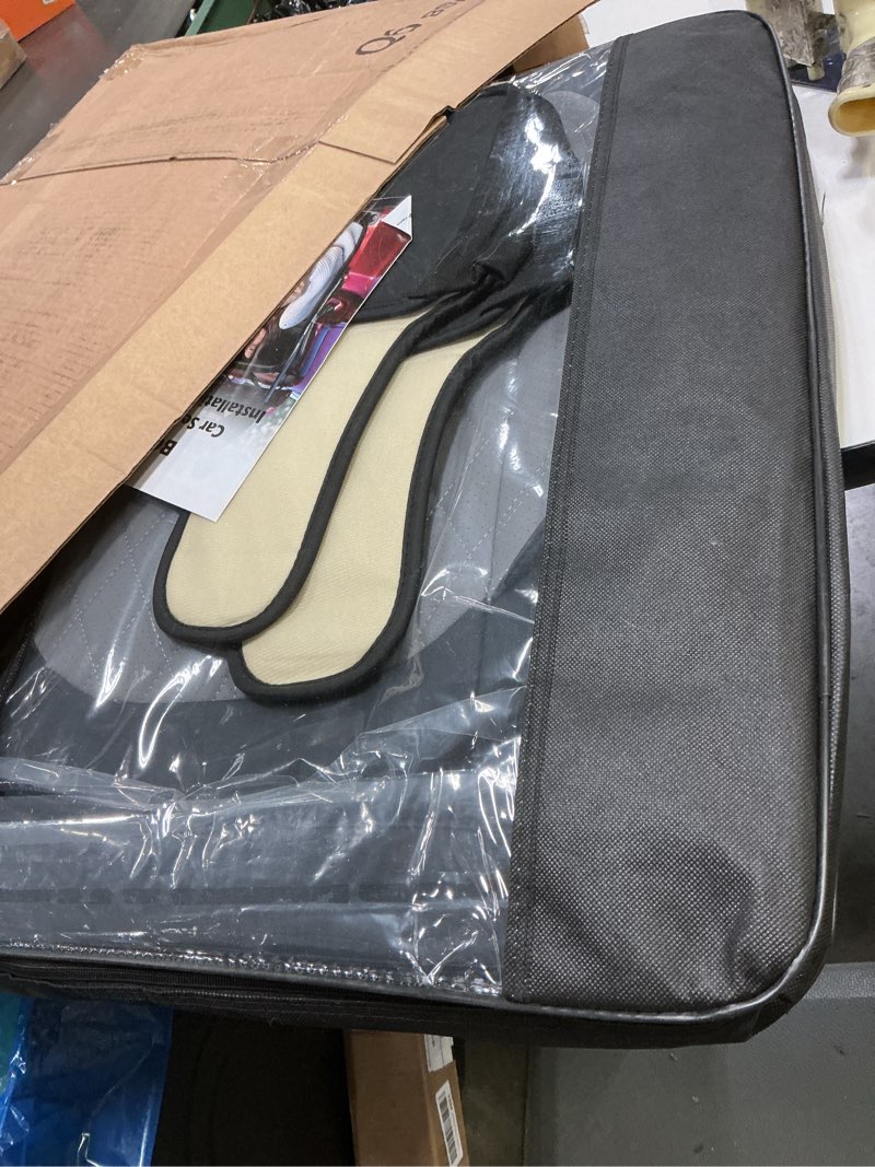 Condition photo showing Good Condition for universal seat covers fit for cars, suv, sedans, with durable and breathable leather (black & grey, full set) black & grey front and back seats