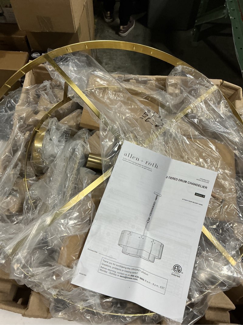 Condition photo showing As Is for   (( incomplete)’Origin 21 Mackenzie 4 -Light Gold Capiz Ribbed glass Metal Chandelier