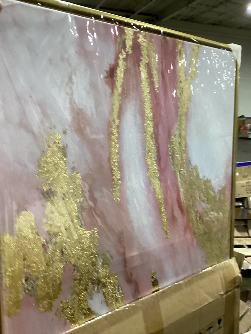 large pink abstract canvas wall art for living room-gold framed abstract oil painting for bedroom-3 