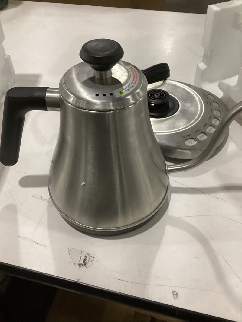 Condition photo showing As Is for COSORI Electric Gooseneck Kettle with 5 Variable Presets, Pour Over Coffee Kettle & Tea Kettle, 100% Stainless Steel Inner Lid & Bottom, 1200 Watt Quick Heating, 0.8L, Silver