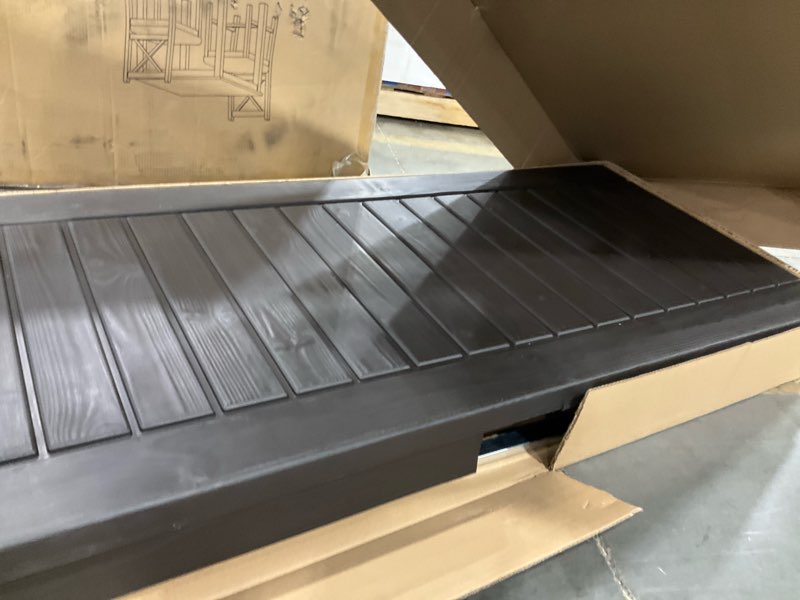 Condition photo showing Good Condition for keter westwood 150 gallon deck box organizer, doubles as 2-person bench seat, brown – large resin outdoor storage and seating with lockable lid for garden, pool, and patio