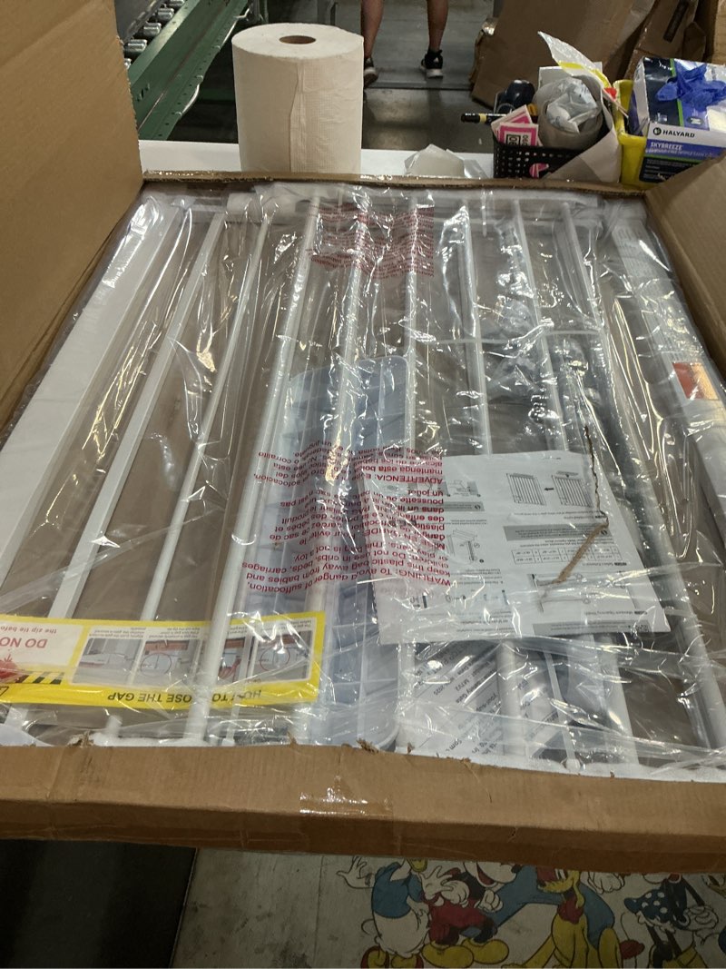 Condition photo showing New/Like New for cumbor 36" extra tall baby gate for stairs, 29.7-48" wide dog gates for doorways, auto close safety gate for babies and pets, easy install, pressure mounted, fits doorways, stairs, entryways, white white 29.7-48"w x 36"h
