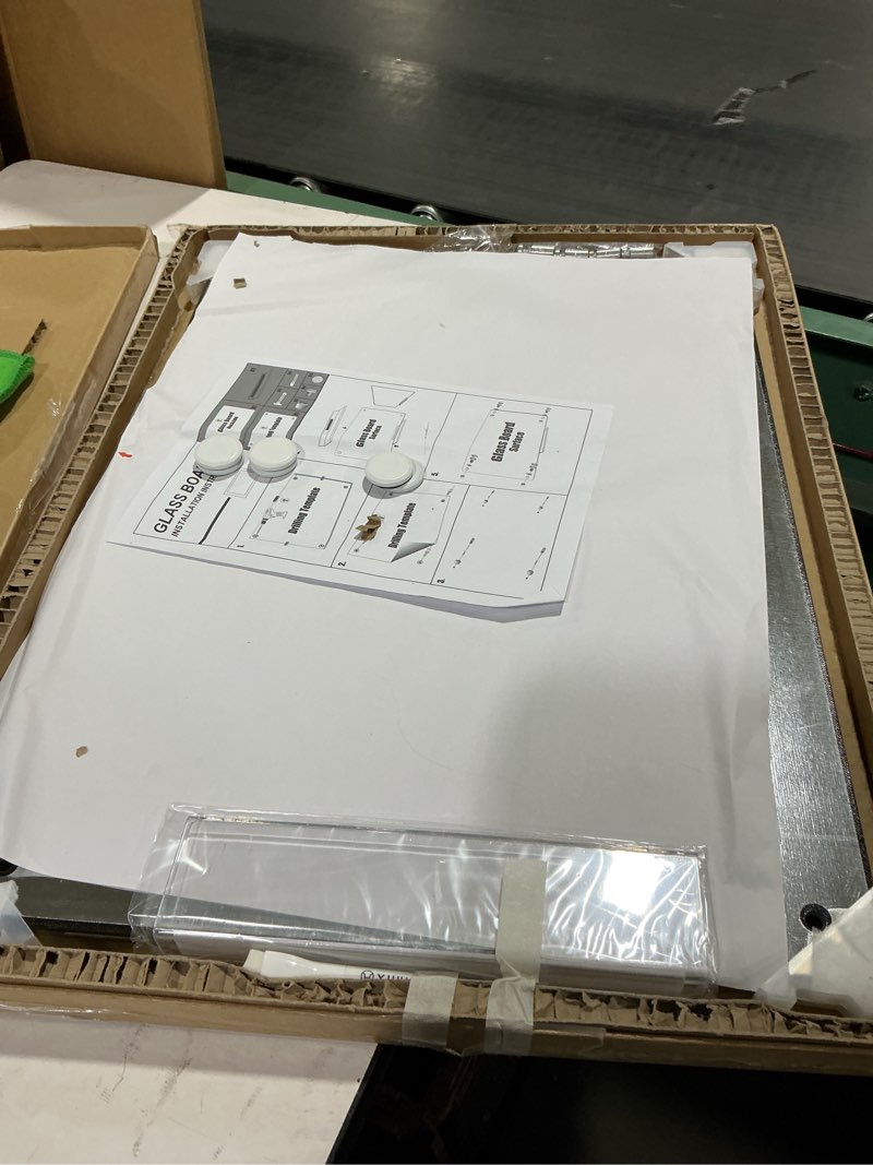 Condition photo showing As Is for Black Dry Erase Board, 24" x 18" Magnetic Large Black Glass Board Frameless Wall Mounted Glass Whiteboard for Office, School & Home with 1 Acrylic Marker Tray & 3 Strong Magnet Black 24"W x 18"H