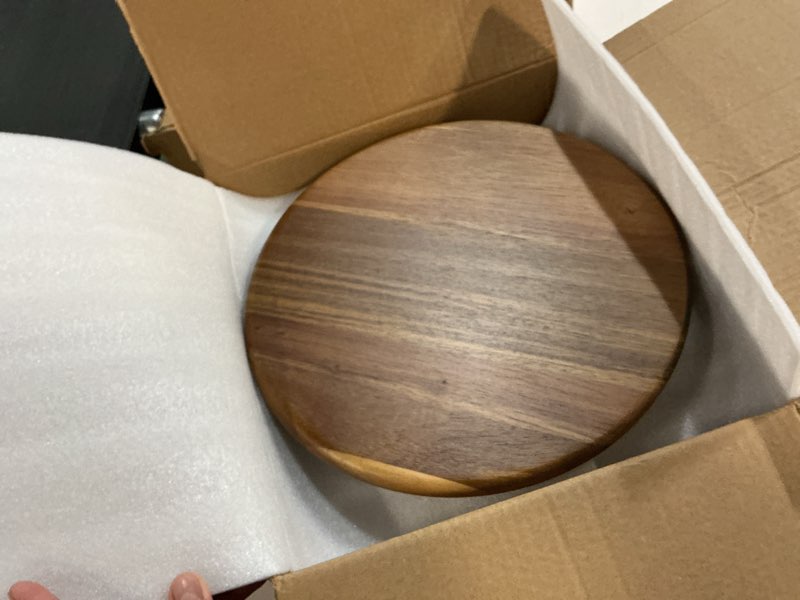 Condition photo showing New/Like New for AIJIDIWO Wood Cake Stand Wedding Acacia Wood Cupcake Pedestal Stands Round Dessert Riser Cookie Serving Tray Vintage Pie Plate Holder Farmhouse Table Decor for Party Christmas 11.4Inch/29cm Cassia wood black lattice cake plate