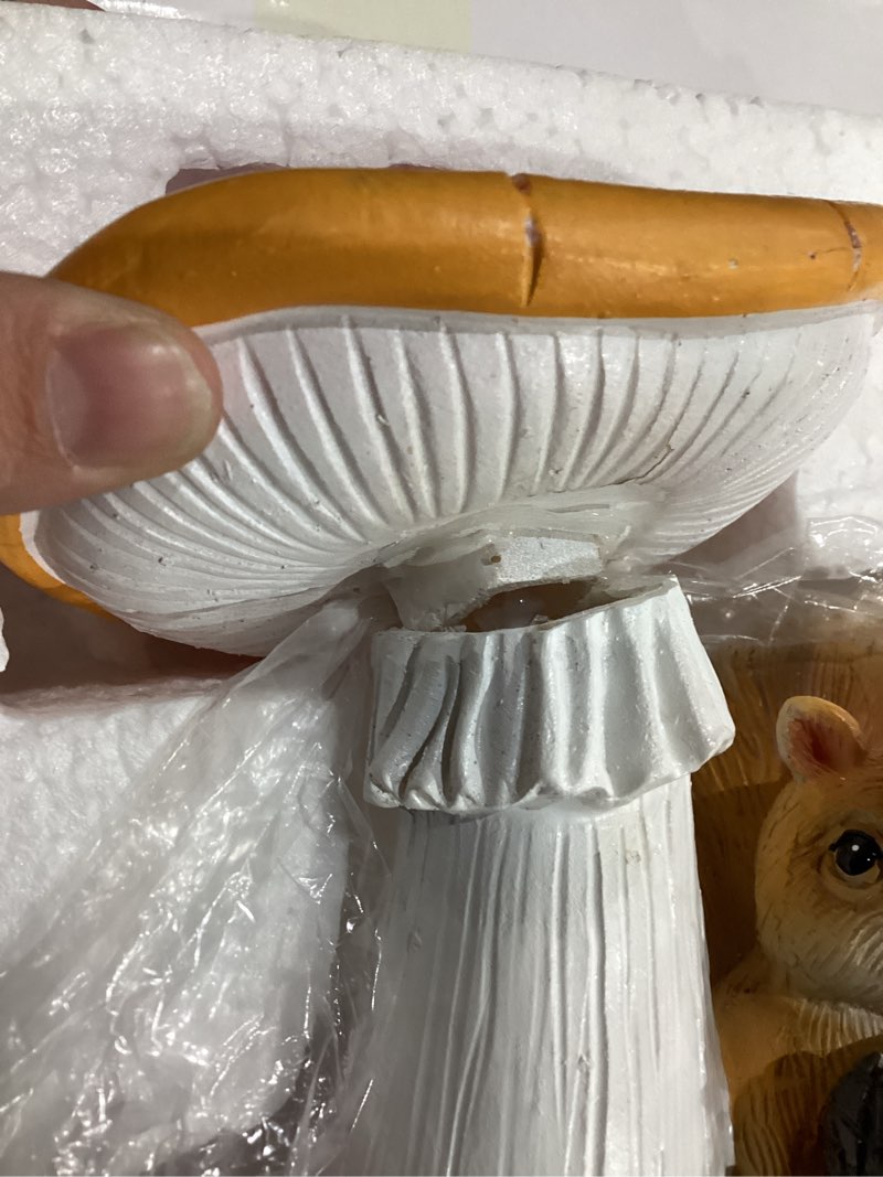 Condition photo showing As Is for solar garden statue outdoor decor, squirrel & mushroom figurines | waterproof resin sculpture, decorations for patio, balcony, backyard, lawn ornaments, unique gift for women, mom, grandma squirrel mushroom