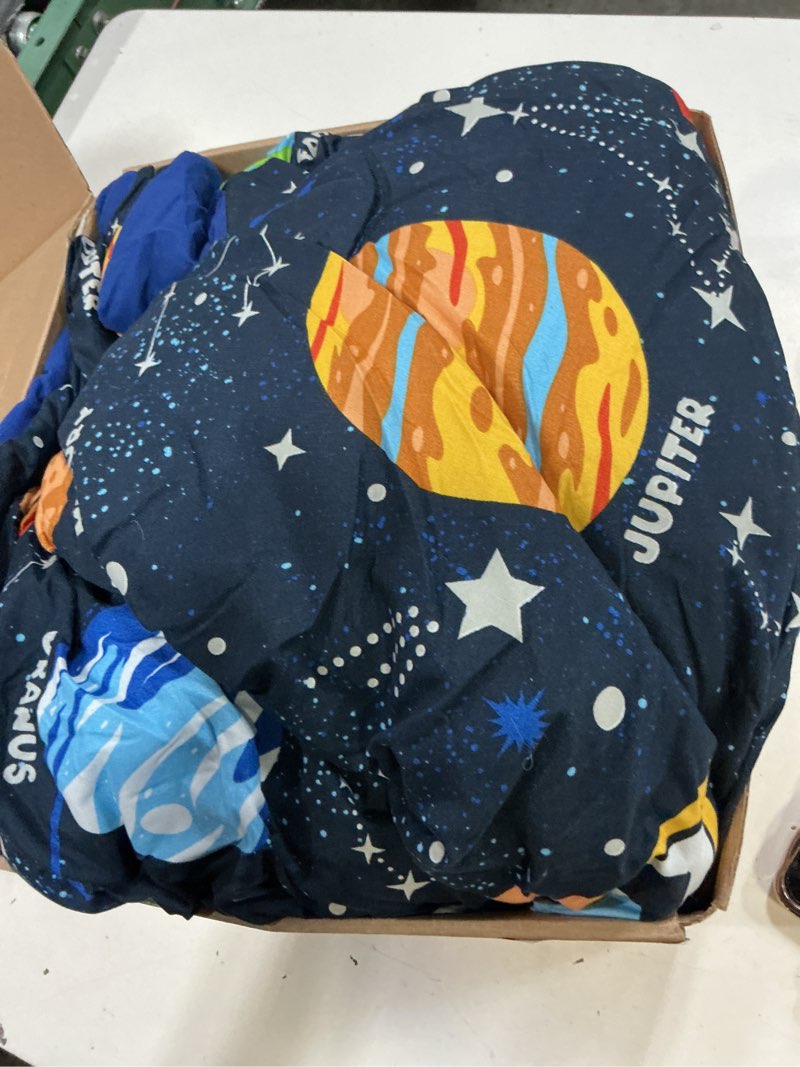 Condition photo showing As Is for twin kids comforter set - 5 pieces twin bedding sets for boys, glow in the dark space bed in a bag with sheets planet twin