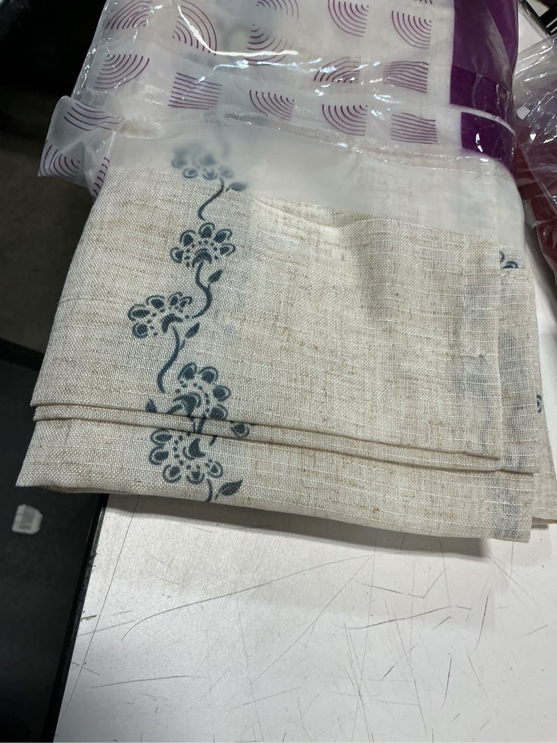 Condition photo showing Good Condition for jinchan Katy Linen Floral Kitchen Curtains 36 Inches Length Stripe Cafe Curtains Farmhouse Cottageco