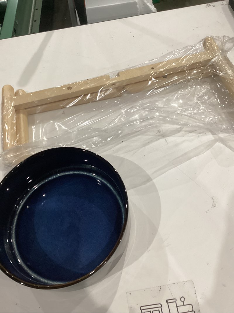Condition photo showing As Is for only one bowl incomplete ********ceramic 8.2inch raised dog bowl with stand for large- breed dogs, pet food and water feeder (double bowl with stand - starry sky) 8.3inch 2 bowls +stand -starry sky