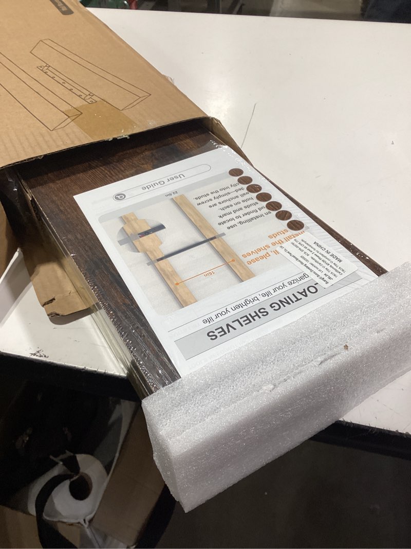 Condition photo showing Good Condition for bayka floating shelves, 22.5 inches rustic wood wall shelves for bathroom?bedroom, living room, kitchen & book, hanging display decor organization shelf with 22 lbs capacity (rustic brown) b. rustic brown - americana farmhouse style 22.5inches