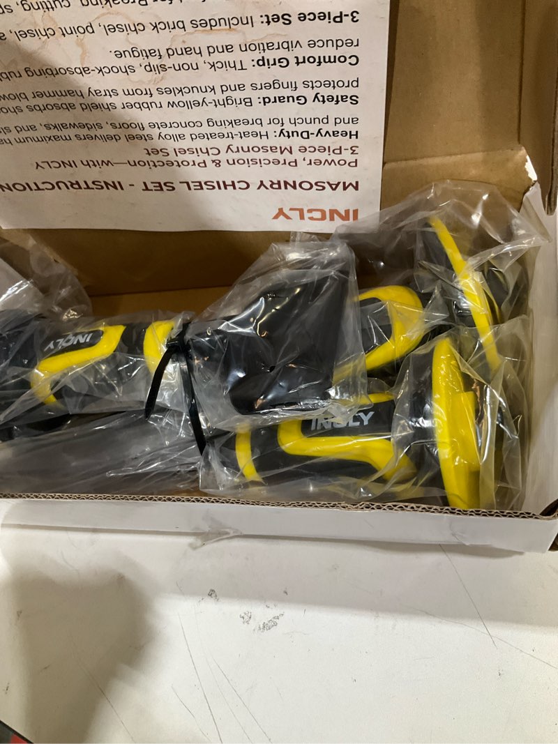 Condition photo showing Good Condition for incly 3pcs masonry chisel set with hand guard, stone and rock chisel, heavy duty concrete chisel tools including 11 inch point & flat, 8 inch brick chisels for breaking splitting cutting