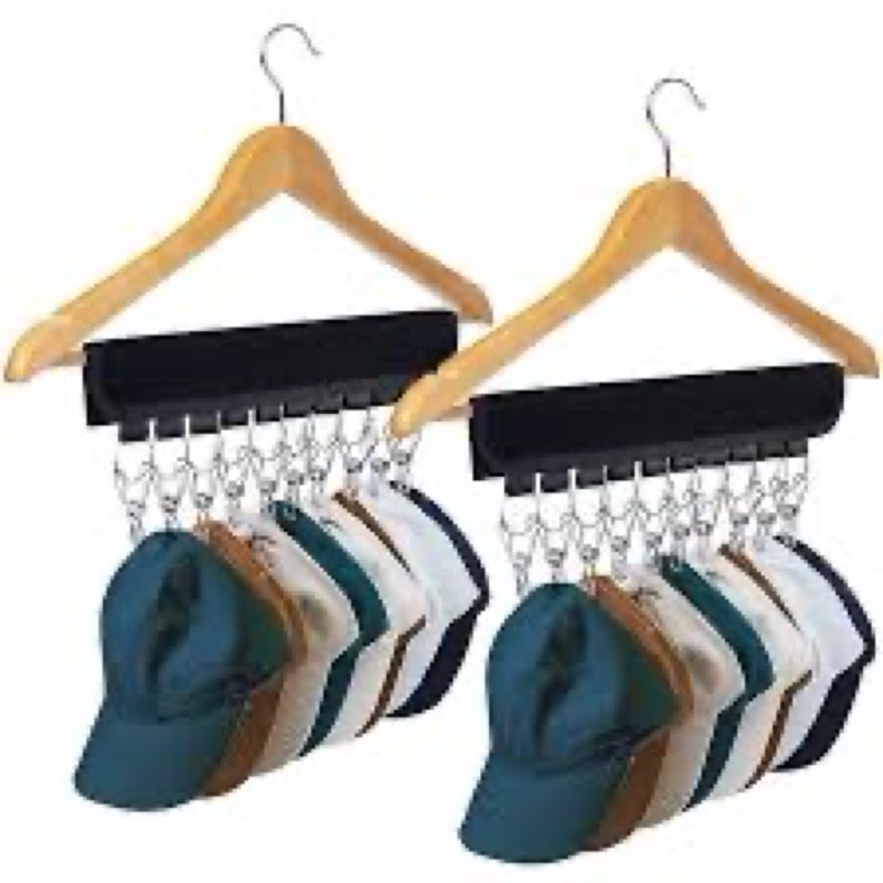 LKbeuuu Hat Organizer for Baseball Caps, Stainless Steel Door Hat Racks with 8 Clips, Hat Hangers fo