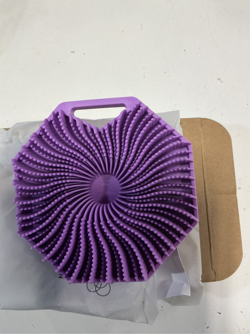 Condition photo showing Good Condition for sud scrub® antimicrobial silicone body scrubber, exfoliating body scrubber for sensitive skin, eco friendly shower scrubber for body, silicone body brush for showering, purple